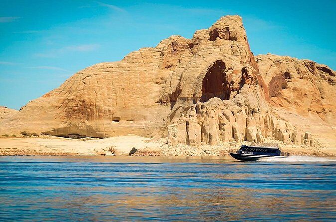 Navajo Canyon Boat Tour - Lady Bird cruise setup: covered deck, open air, and a real restroom